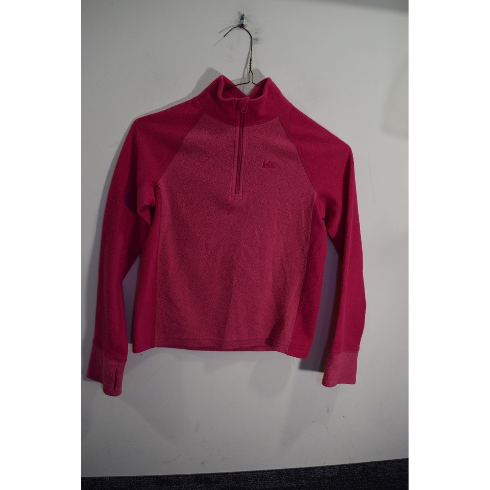 REI Co-op Pink Fleece Pullover Thumb Hole Quarter Zip Jacket GIRLS S 8